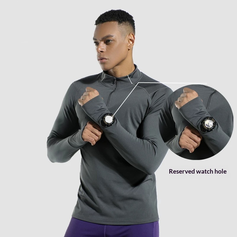 Running Gear Winter - Herenshirt met vingeropeningen, compressie, halfrits, hoge